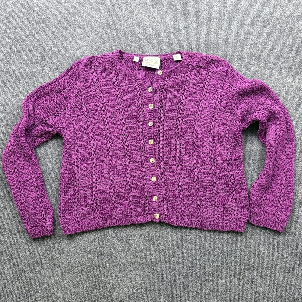 M.C.X Cropped Cardigan Sweater Womens L Purple Open Knit Y2K Boho  Vintage